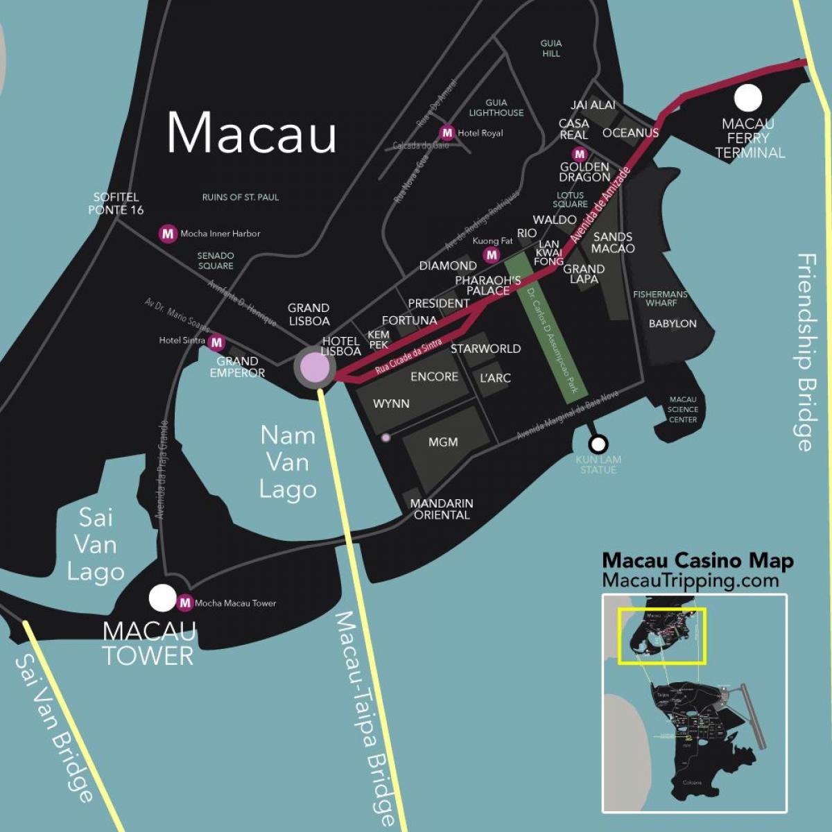 mapa dos casinos de Macau, China