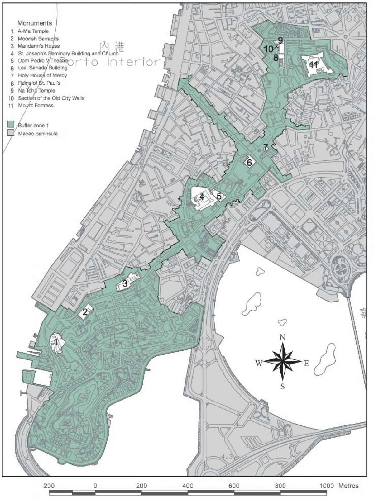 mapa do centro histórico de Macau