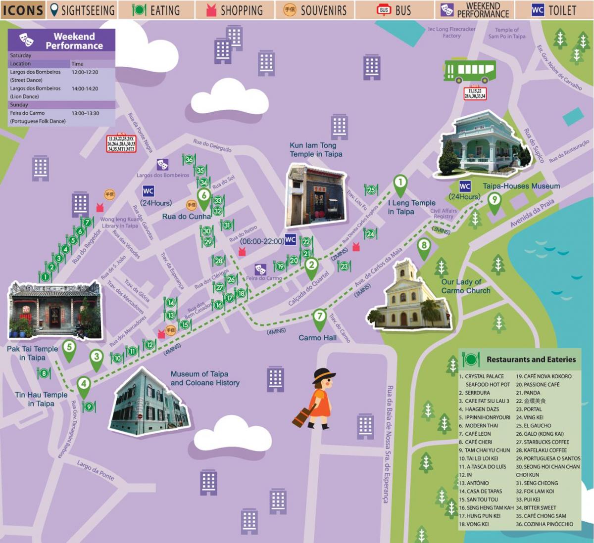 Macau serviço de transporte gratuito de autocarro mapa de rotas