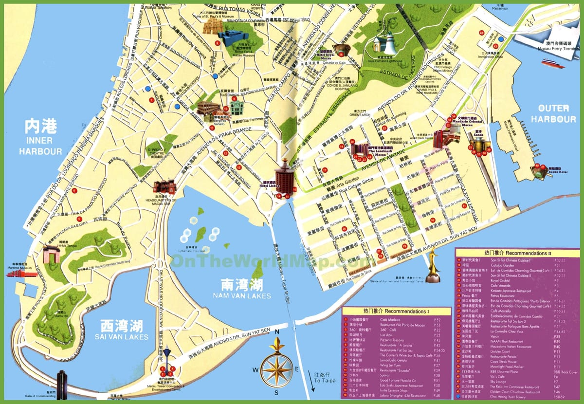 pontos turísticos no mapa de Macau